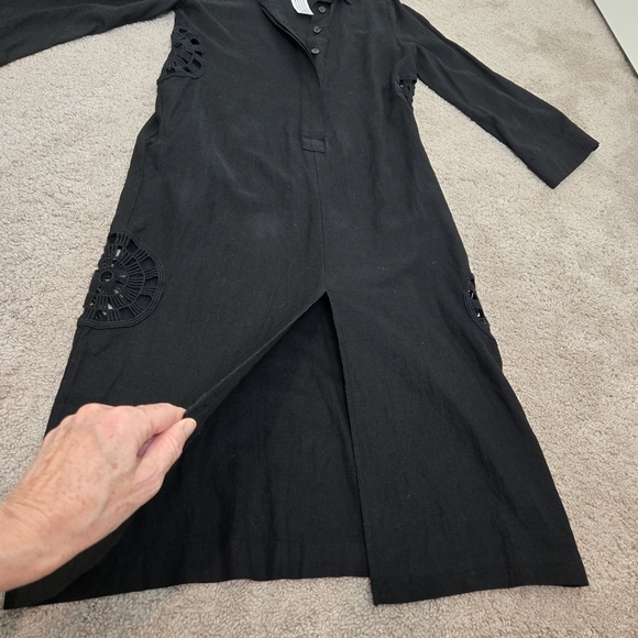 YF&B Maxi Black Dress Small Crochet Details Linen Caftan NWT Emo Whimsical Fairy - Picture 13 of 16